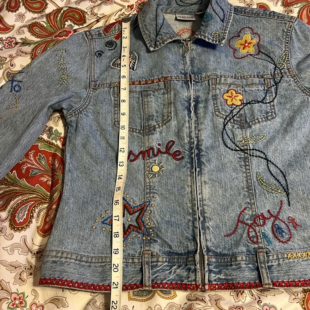 CHICO’S Denim Jean Jacket Love Dream Peace - Picture 9 of 10